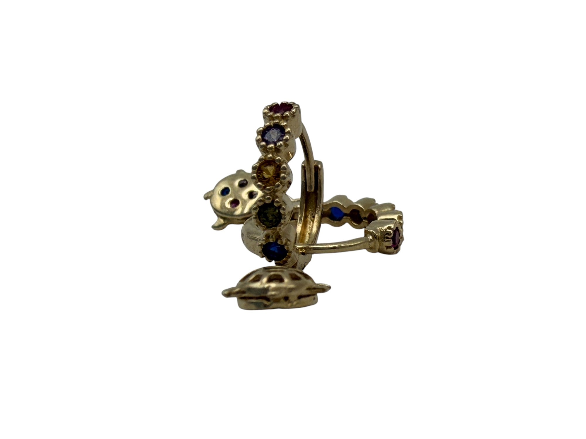 Huggies de Oro 10K de Tortuga y Piedras de Colores