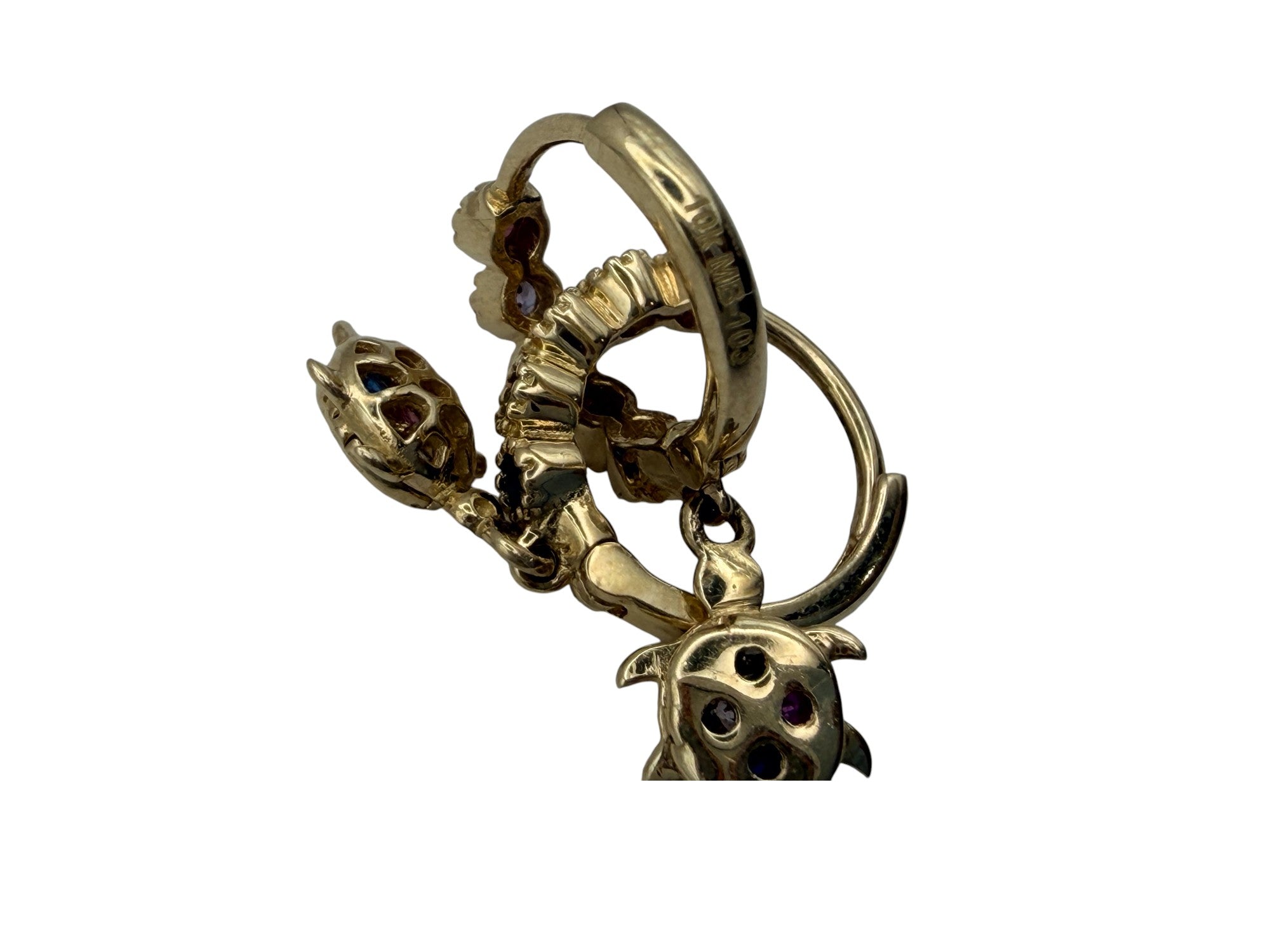 Huggies de Oro 10K de Tortuga y Piedras de Colores