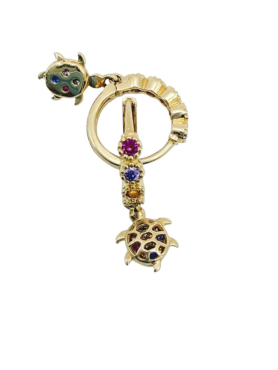 Huggies de Oro 10K de Tortuga y Piedras de Colores