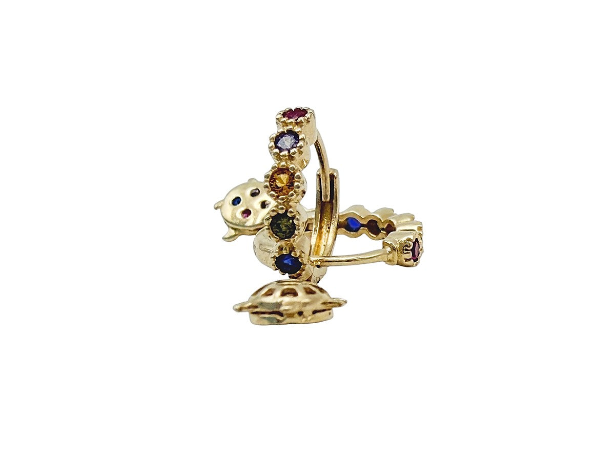 Huggies de Oro 10K de Tortuga y Piedras de Colores