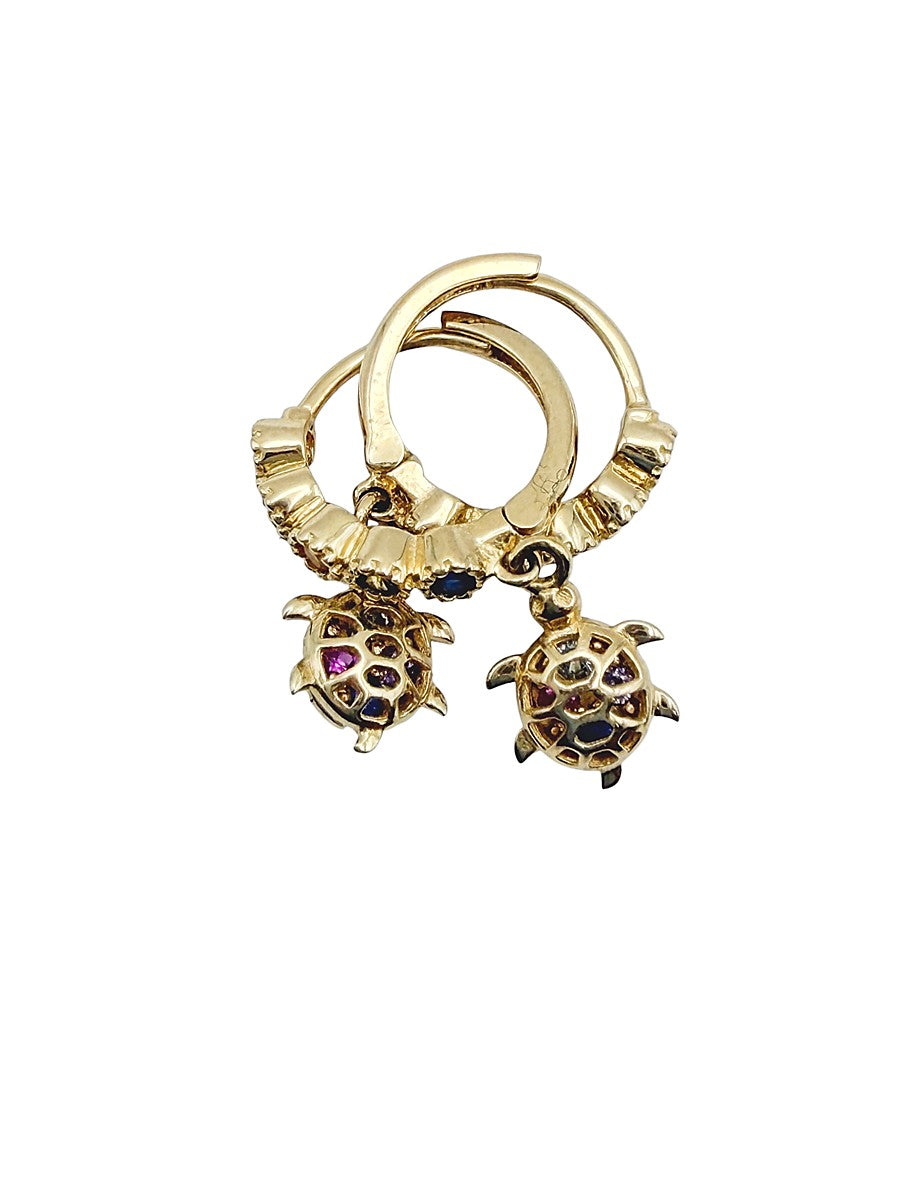 Huggies de Oro 10K de Tortuga y Piedras de Colores