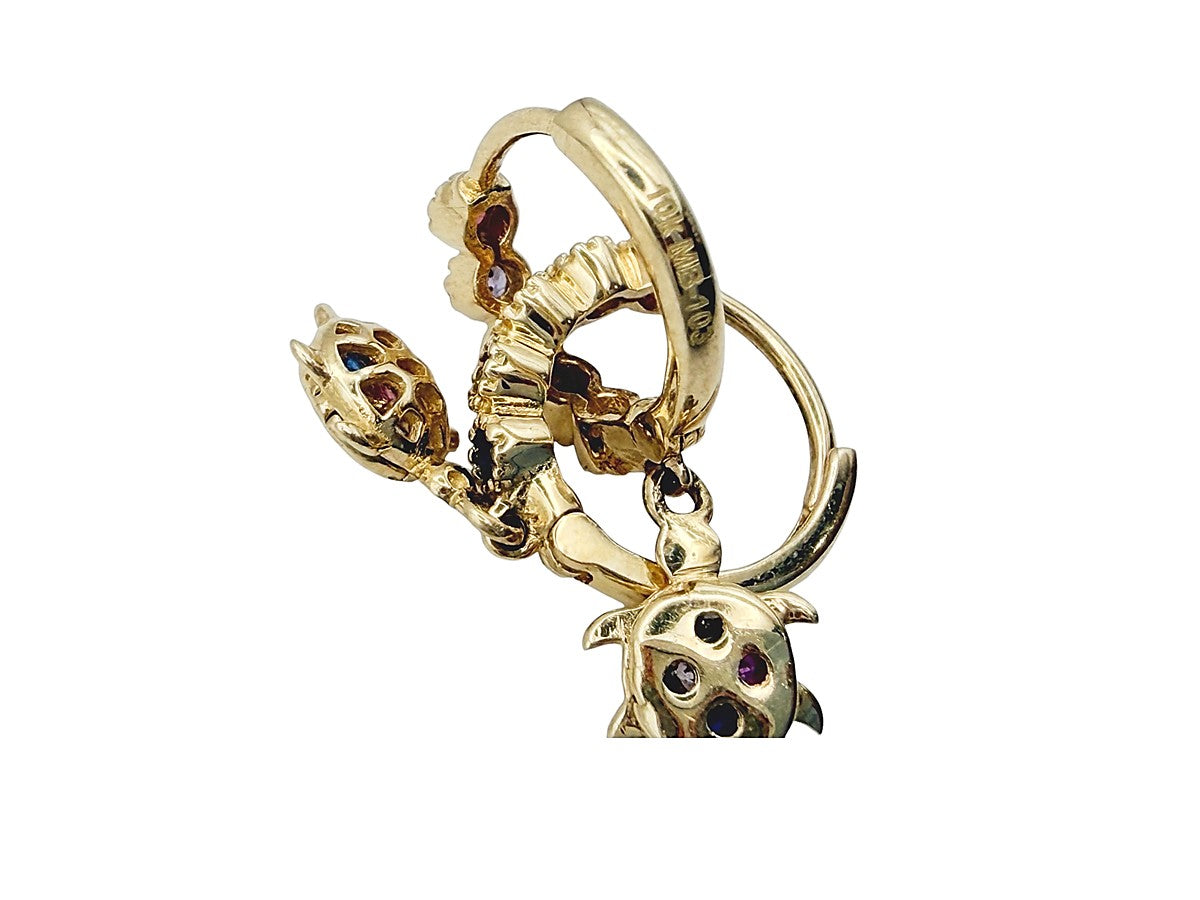 Huggies de Oro 10K de Tortuga y Piedras de Colores