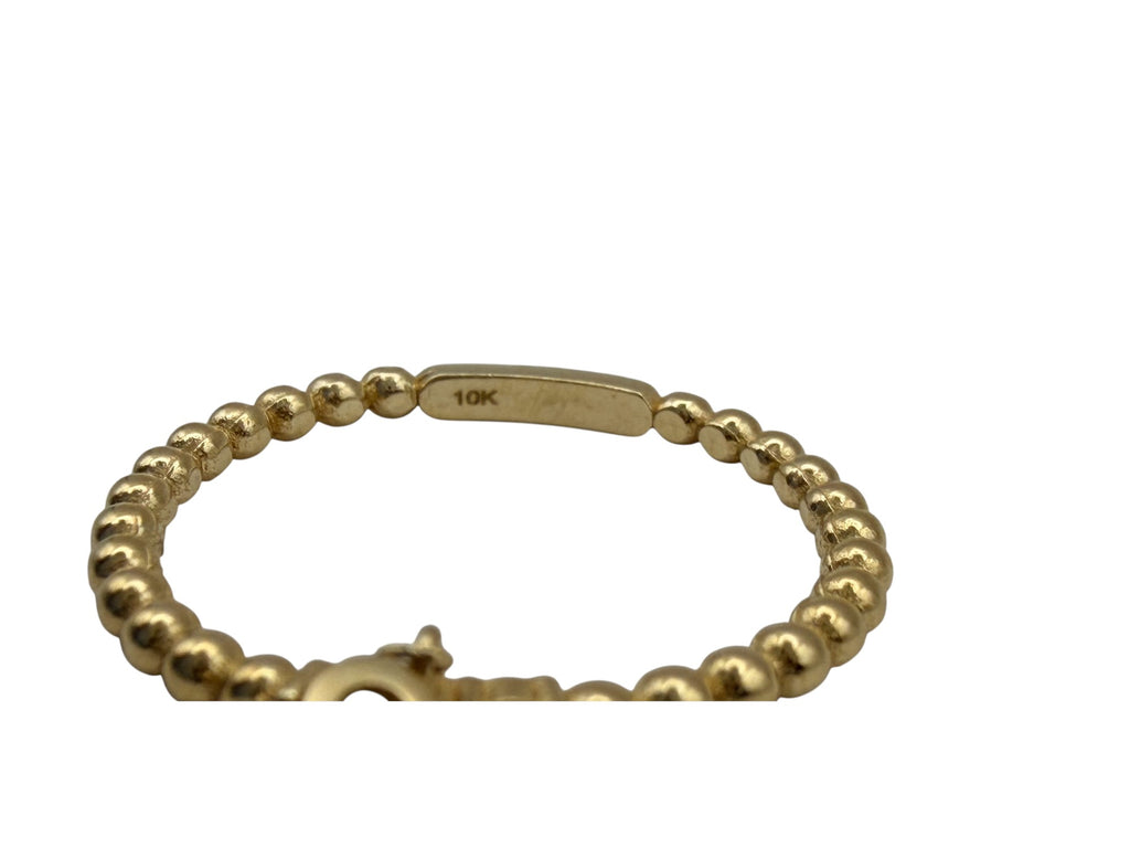 Anillo de Oro 10K Estilo Cuentas con Dije de Trébol y Circonias