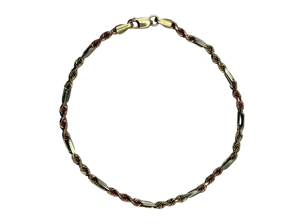 Pulsera de Cadena Torzal 3 Oros en Oro 10K - Estilo Italiano Elegante