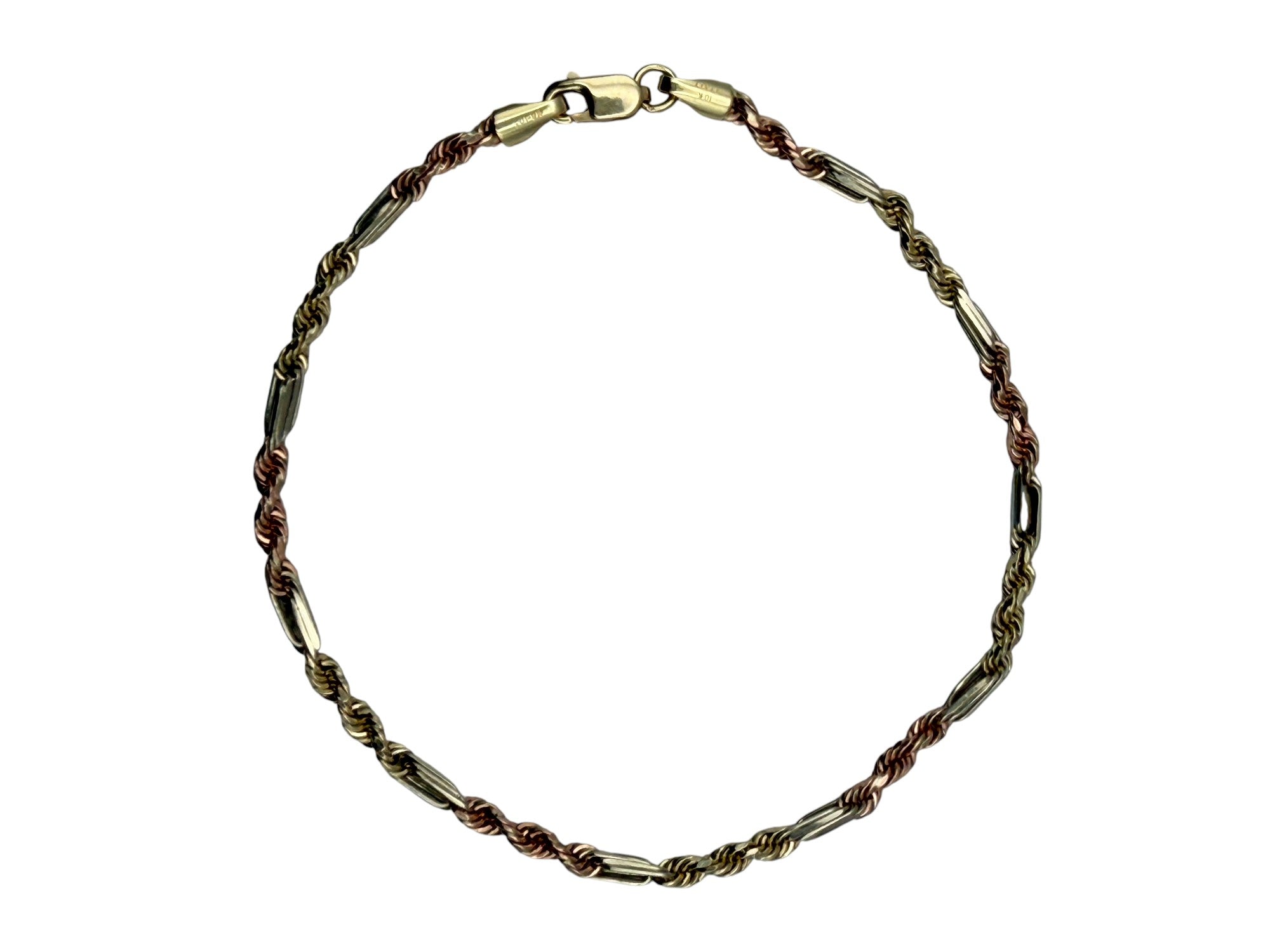 Pulsera de Cadena Torzal 3 Oros en Oro 10K - Estilo Italiano Elegante