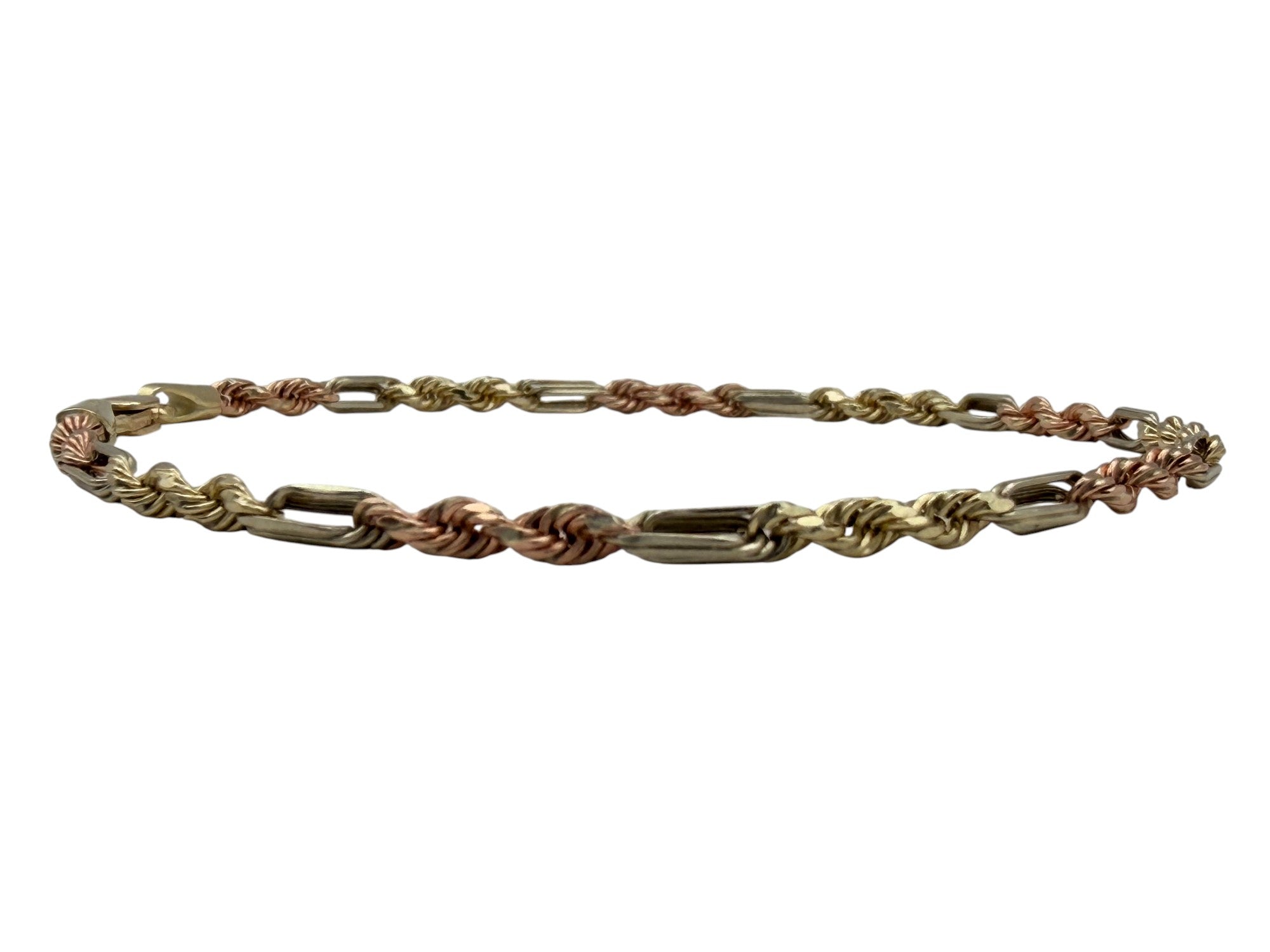 Pulsera de Cadena Torzal 3 Oros en Oro 10K - Estilo Italiano Elegante