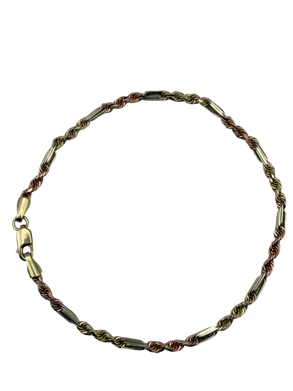 Pulsera de Cadena Torzal 3 Oros en Oro 10K - Estilo Italiano Elegante