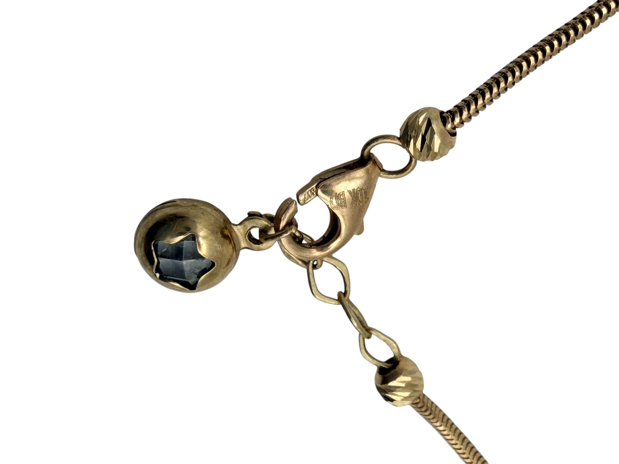 Pulsera de Cadena "Snake" Oro 10K 3 Oros con Cuentas y Dije de Esfera