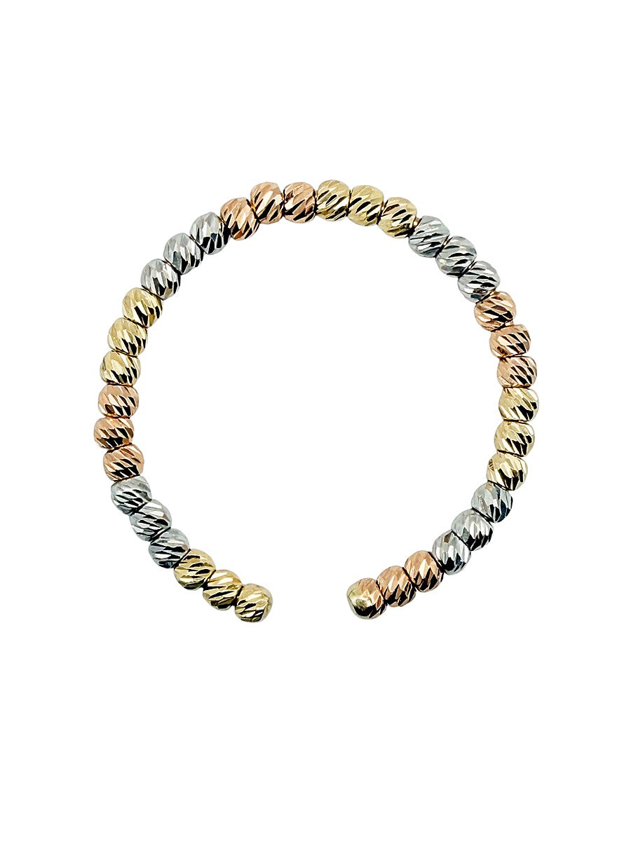Anillo de Oro 10K 3 Oros - Estilo Florentino Ajustable con Corte Diamantado