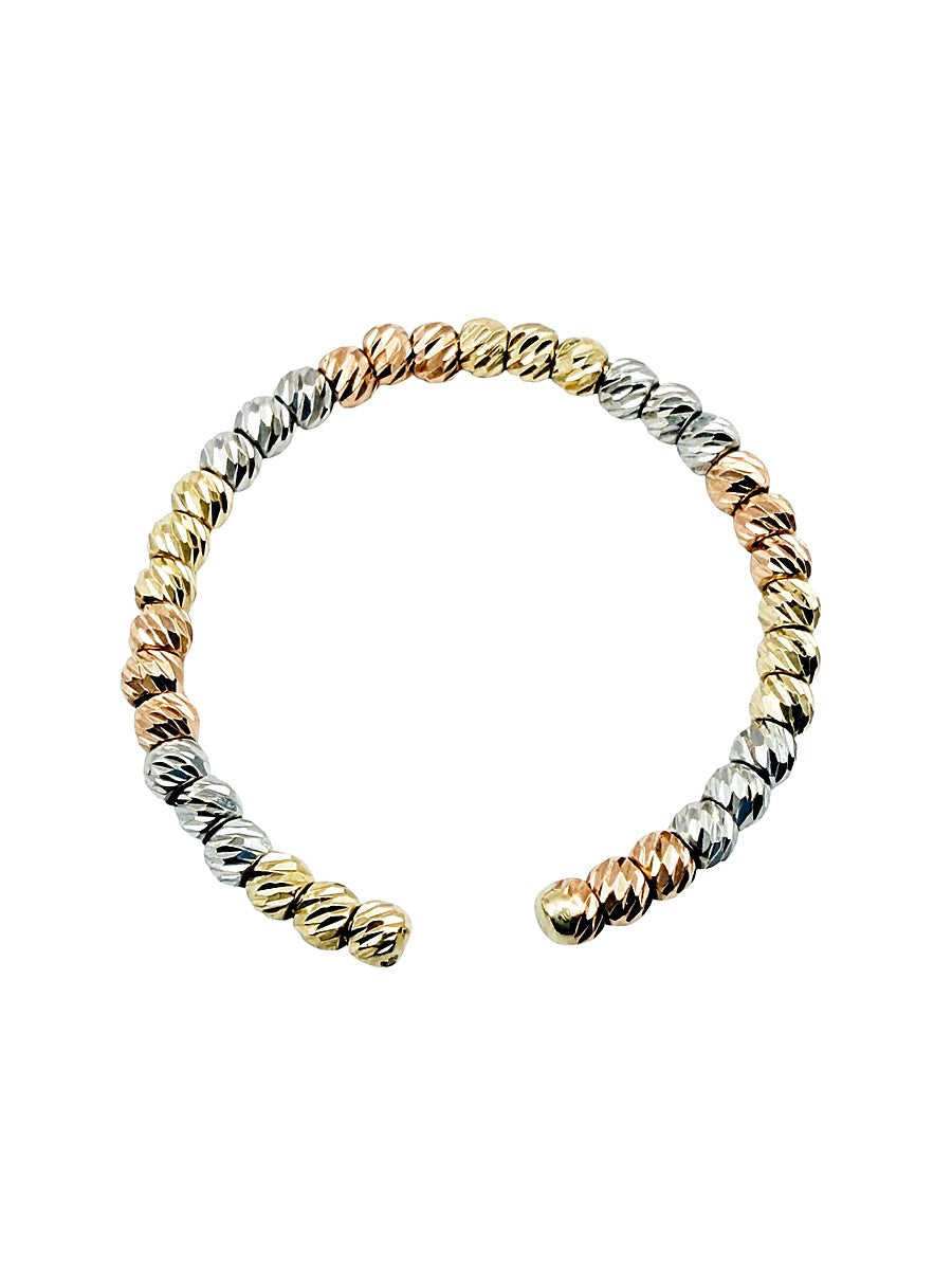 Anillo de Oro 10K 3 Oros - Estilo Florentino Ajustable con Corte Diamantado