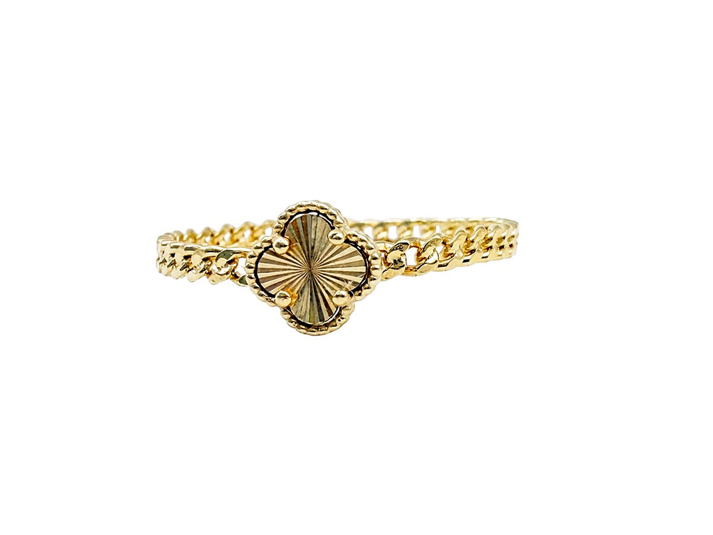 Anillo de Trébol en Oro 10K - Diseño de Cadena