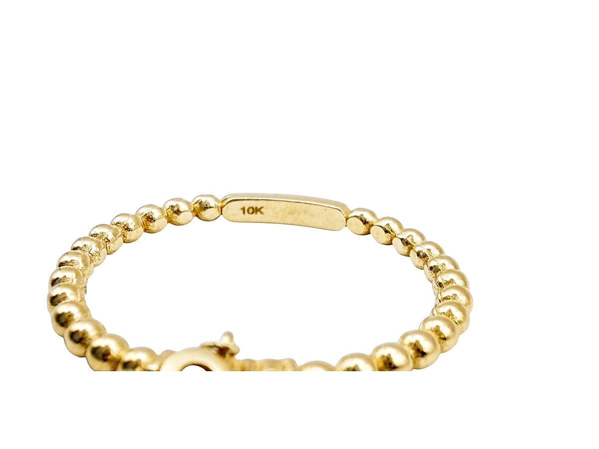 Anillo de Oro 10K Estilo Cuentas con Dije de Trébol y Circonias