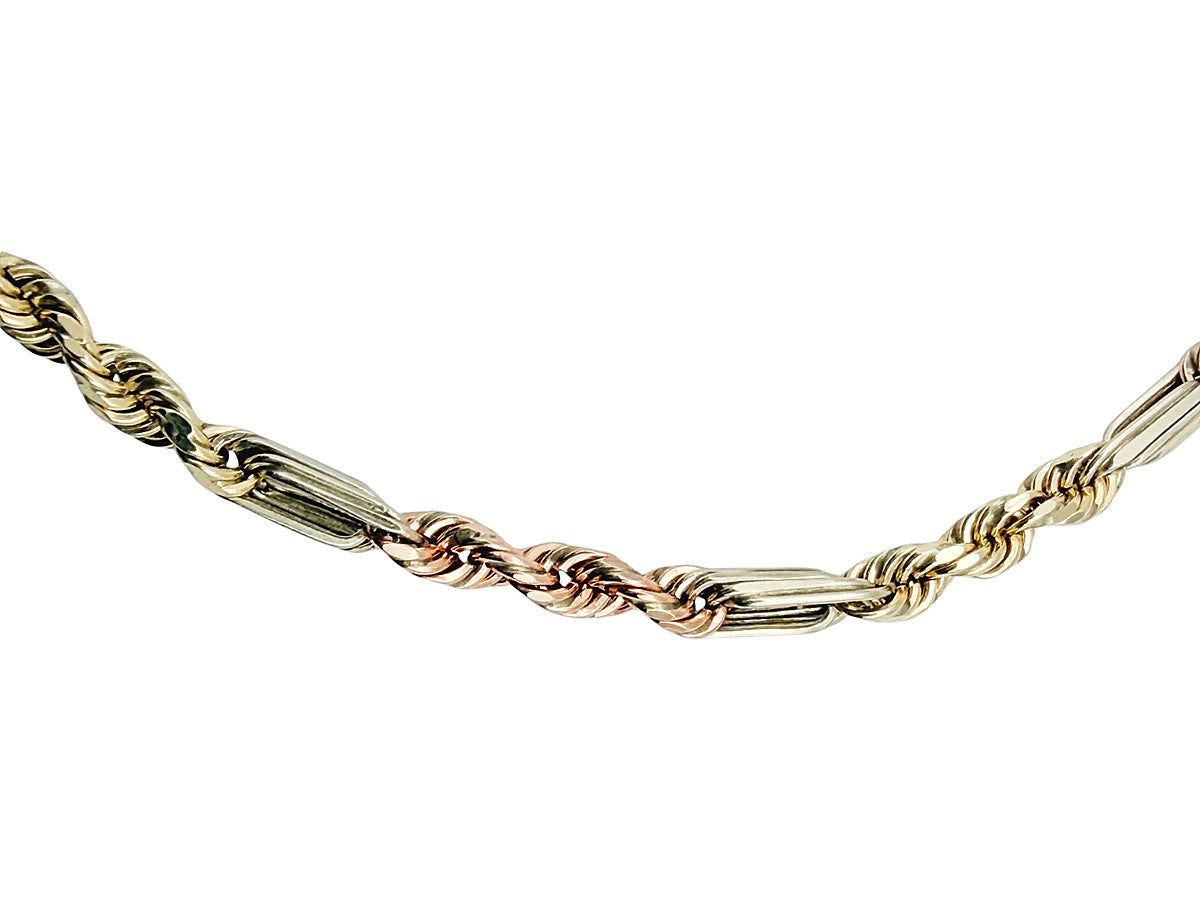 Pulsera de Cadena Torzal 3 Oros en Oro 10K - Estilo Italiano Elegante