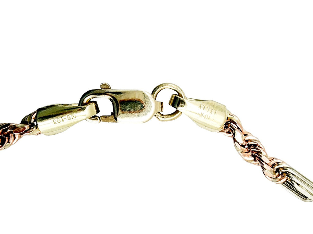 Pulsera de Cadena Torzal 3 Oros en Oro 10K - Estilo Italiano Elegante