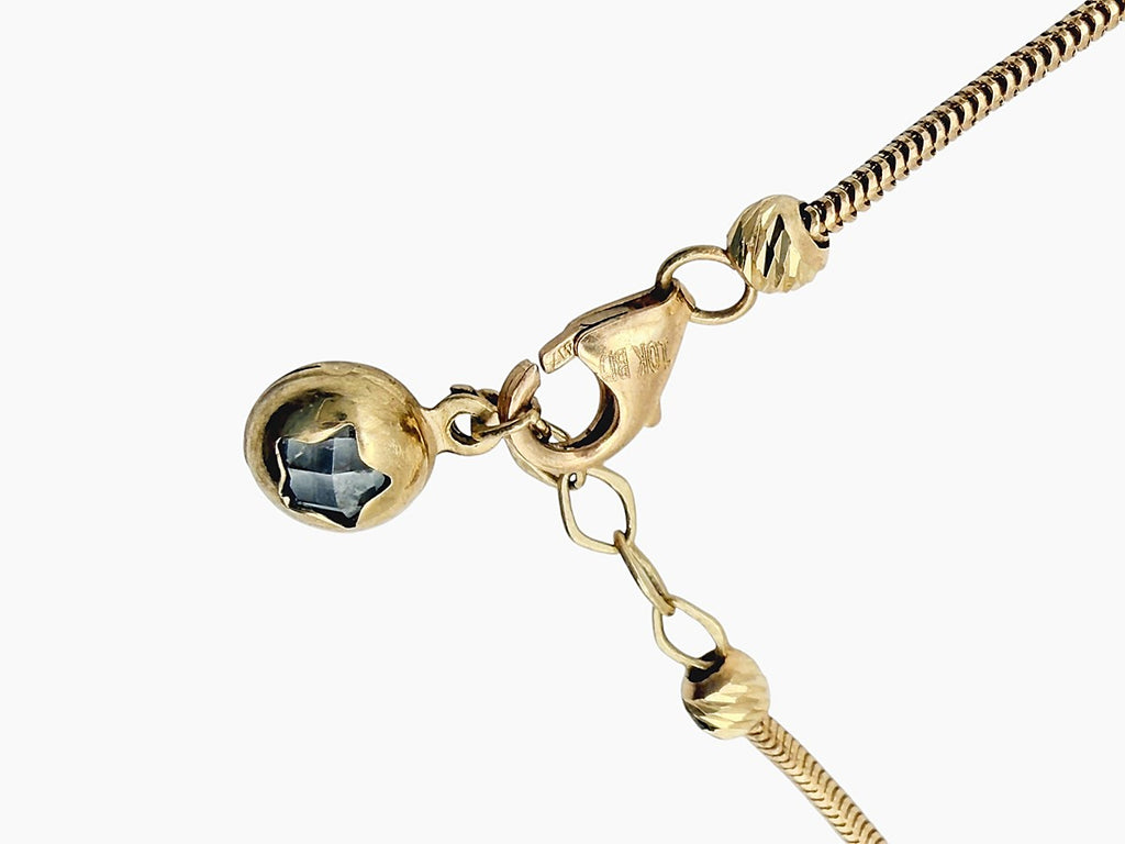 Pulsera de Cadena "Snake" Oro 10K 3 Oros con Cuentas y Dije de Esfera
